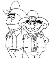 coloriage rue sesame en cow boys